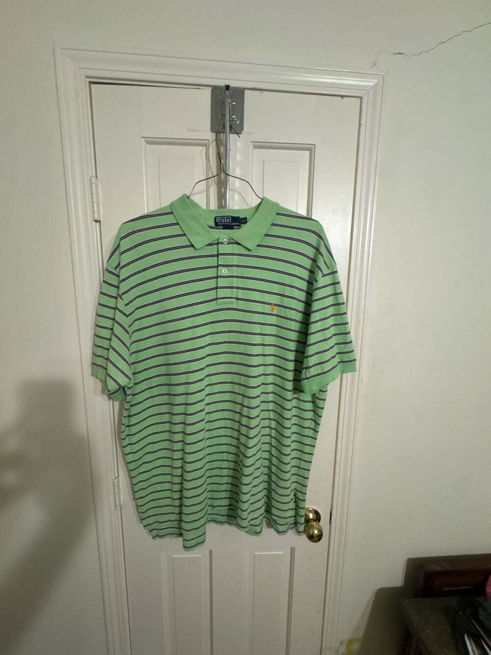 Polo by Ralph Lauren Green and Blue Striped Short Sleeve Polo Shirt XXL